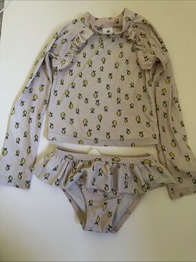 Tucker + Tate Pink Lemon Print Rash Guard Swim Set size 5 EUC